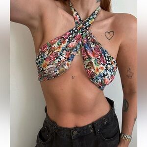fl&l liberty mushroom print wrap crop top🍄